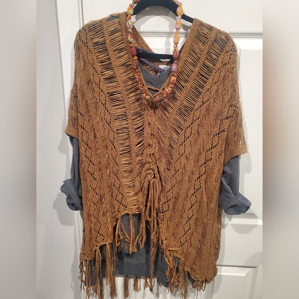 Rain and Rose Los Angeles Botique Poncho with fringe